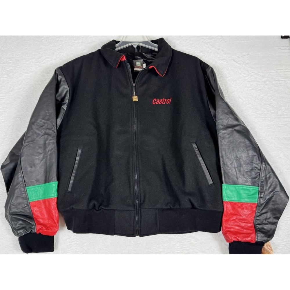 Vintage 90's Castrol Racing Wool Leather Varsity Bomber Jacket XL Made in USA